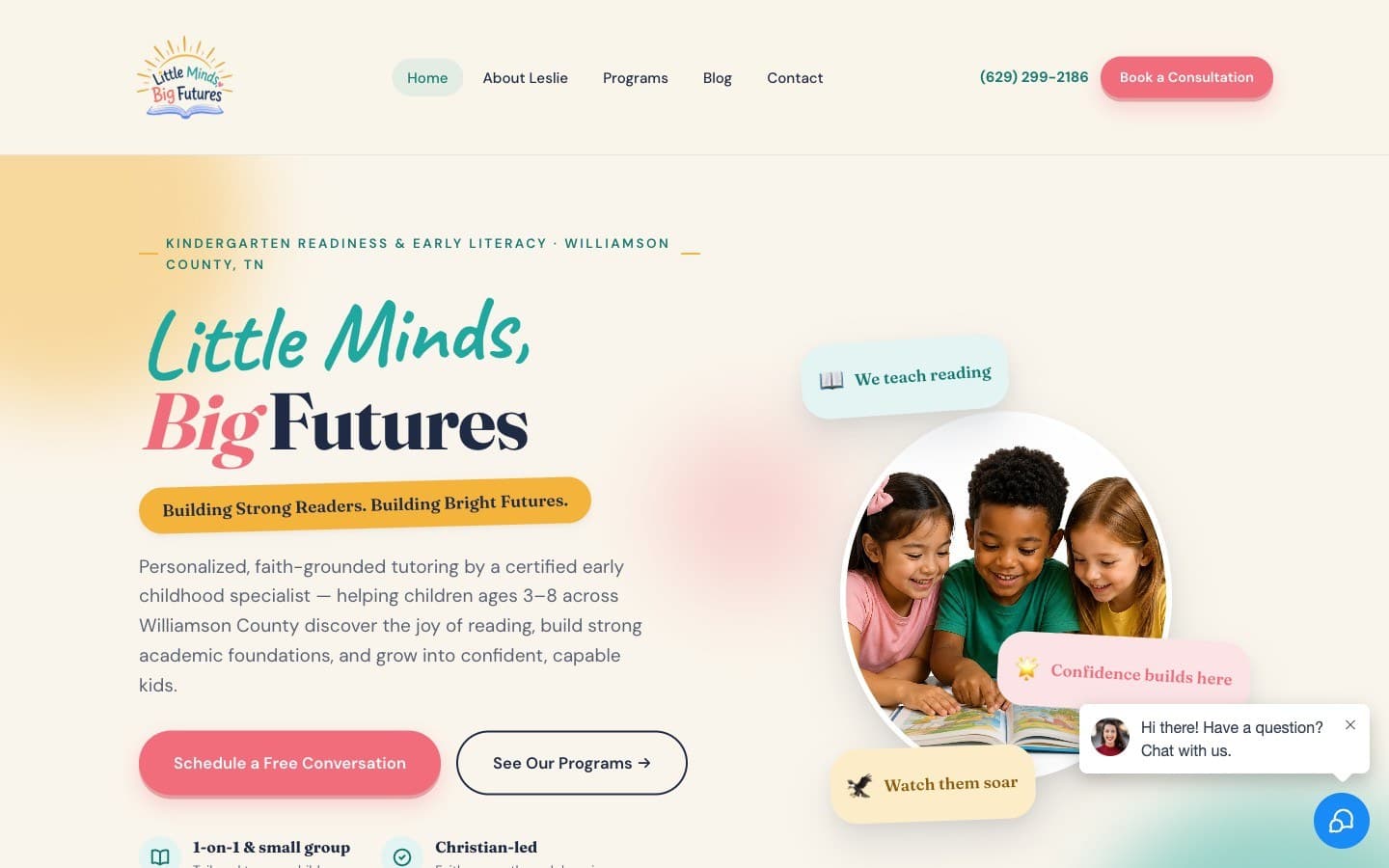 The Little Minds, Big Futures tutoring website we built